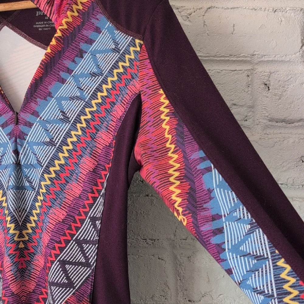 Prana Plum Athletic Zip Pullover with Multicolor Chevron Print - Picture 5 of 8